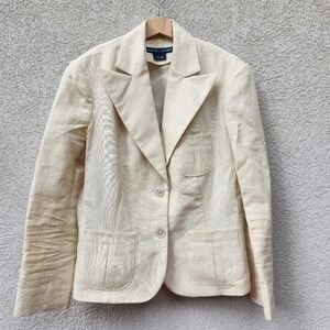 RALPH LAUREN Boy's Blazer Size 4 Twill 100% Linen Jacket Shoulder Pads